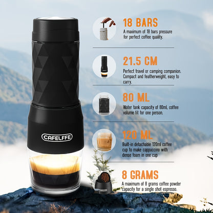 Cafelffe 3 In 1 Portable Coffee Maker Manual Capsule Espresso Machine For Nespresso Capsules, Dolce Gusto Capsules And Ground Coffee, Compact And Convenient For Home Or Travelling Use