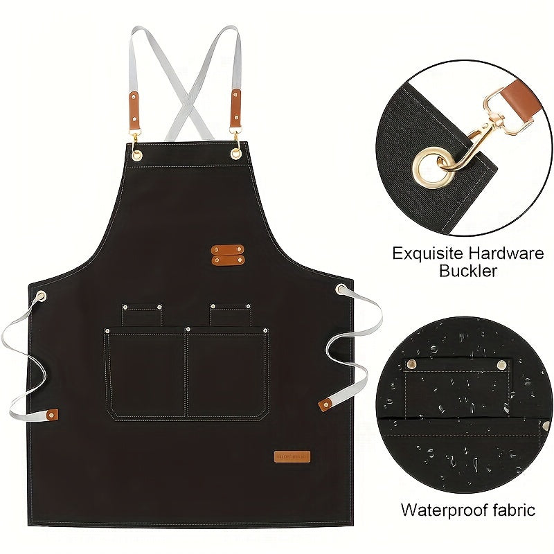 1pc The Family Apron Is Water And Oil Resistant, Universal Apron For Women And Men With Pockets - Perfect For Supermarkets, Restaurants, Fruit Shops, Milk Tea Shop