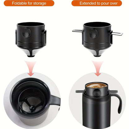 Premium Stainless Steel Pour-Over Coffee Maker Set - Portable Travel-Ready Drip Coffee Cup with Detachable Ear Hook Filter for Camping, Hiking, Office & Home Brewing - Compact Lightweight Coffee Dripper Kit