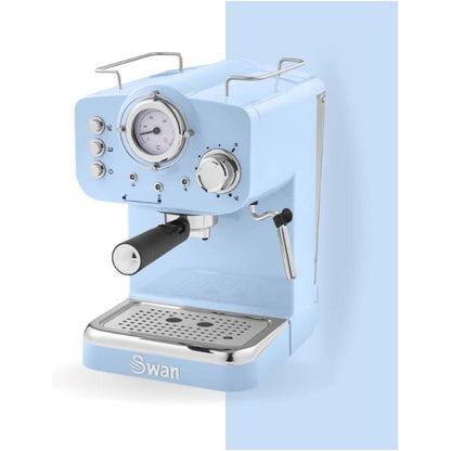 Retro Espresso Coffee Machine with Milk Frother, Steam Pressure Control, 1.2L Detachable Water Tank, 1100W, Retro Blue