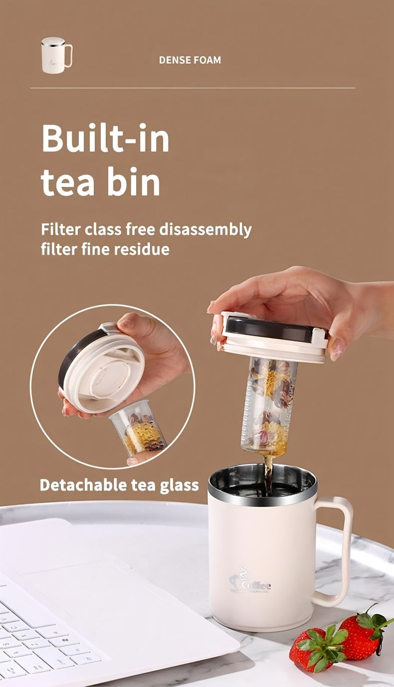 Stainless Steel Travel Mug with Tea Infuser & Folding Spoon - 500ml/550ml Leak-Proof Coffee Cup for School, Office, and Outdoor Use - Reusable, High-Quality Drinkware