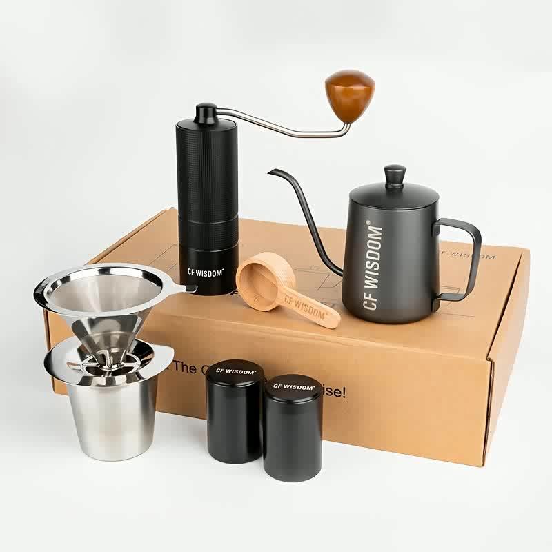 Portable Pour-Over Coffee Maker Set with Manual Grinder - Stainless Steel, Travel-Friendly, Perfect for Outdoor Camping & Home Use