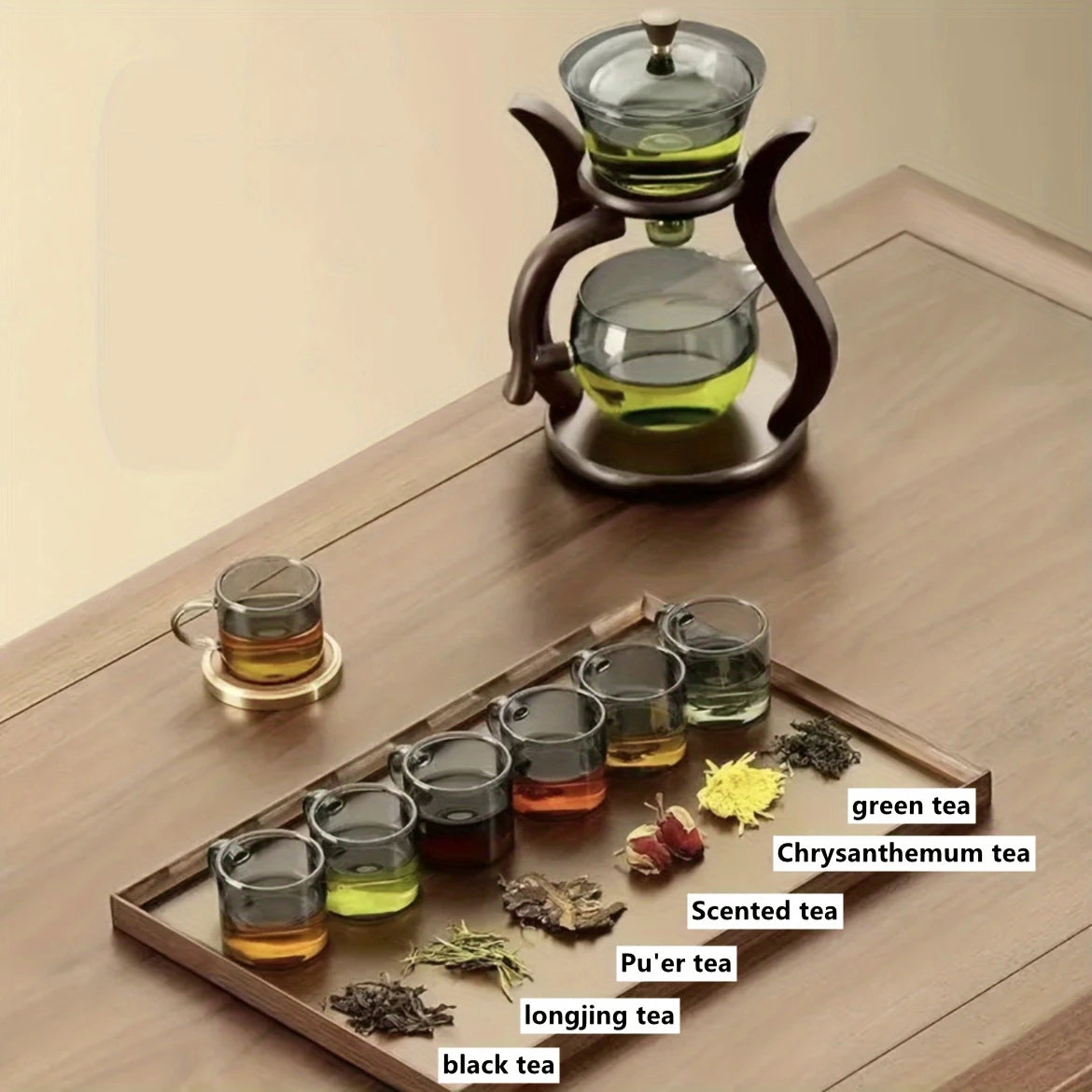Juego de té de vidrio Lazy Kung Fu, juego de tetera de vidrio semiautomático con infusor, juego de tetera con interruptor magnético, juego de taza de té, cristalería