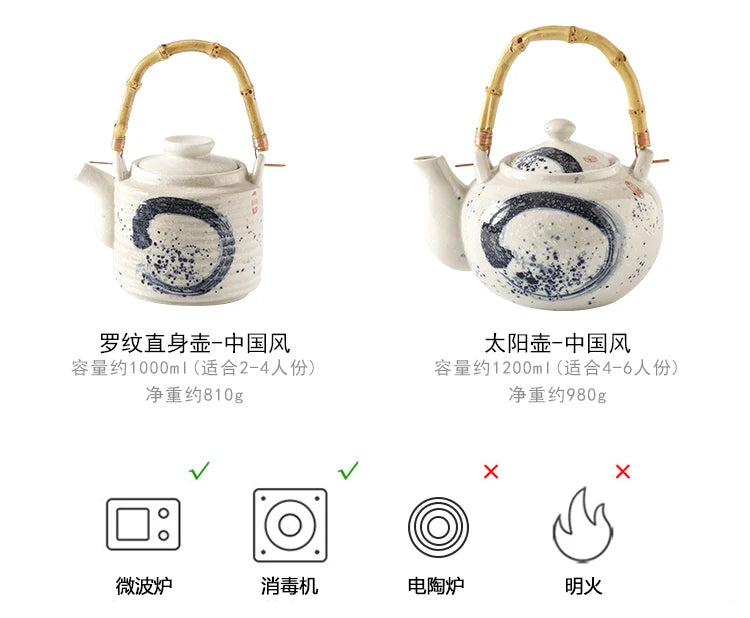 Japanese retro hand-painted ceramic teapot home hotel restaurant teapot Chinese large teapot handle pot