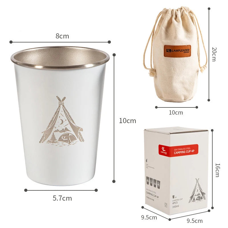 Camping Cups Set Folding 304 Stainless Steel Water Cup Coffee Portable Water Bottle with Storage Bags 4PCS in 1 Set 350ML