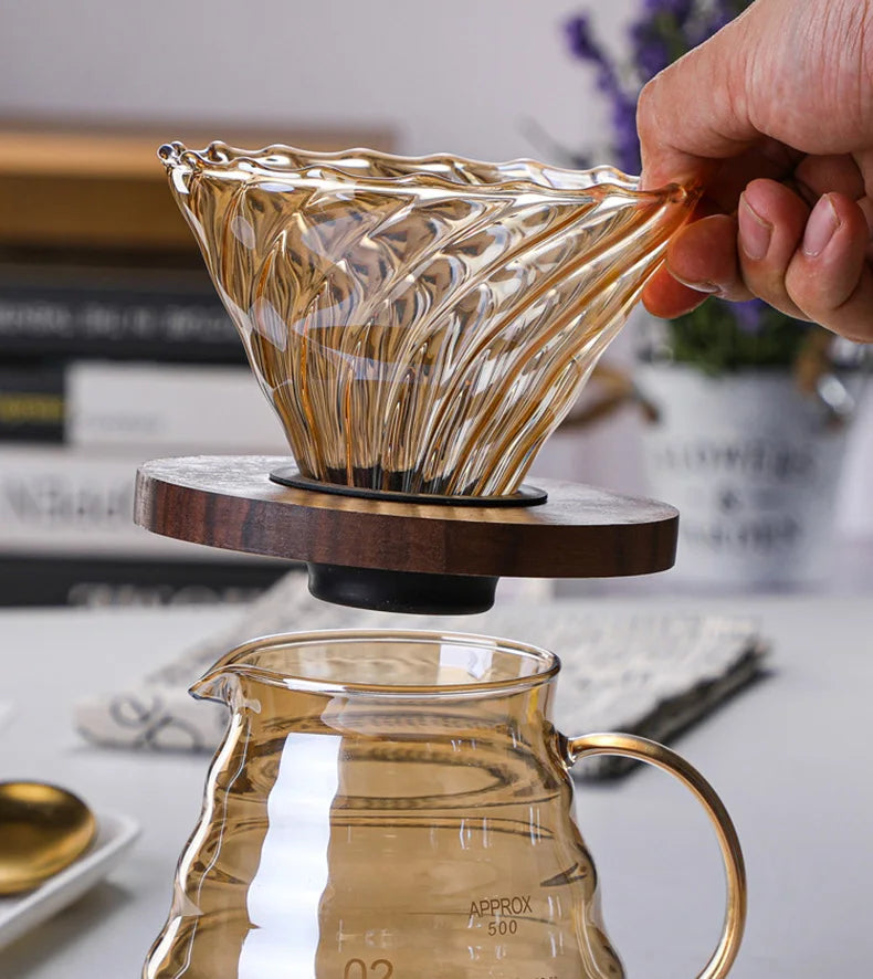 Pour Over Coffee Dripper Coffee Pot Set 600ml Coffee Server Coffee Maker Brewing Cup V02 Glass Coffee Funnel Drip Coffee Set