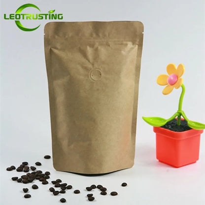 25pcs  (1/4 pound~1 pound) Kraft Paper Coffee Valve Zip Lock Bag Stand Up Resealable Coffee Beans Packaging Storage Pouches