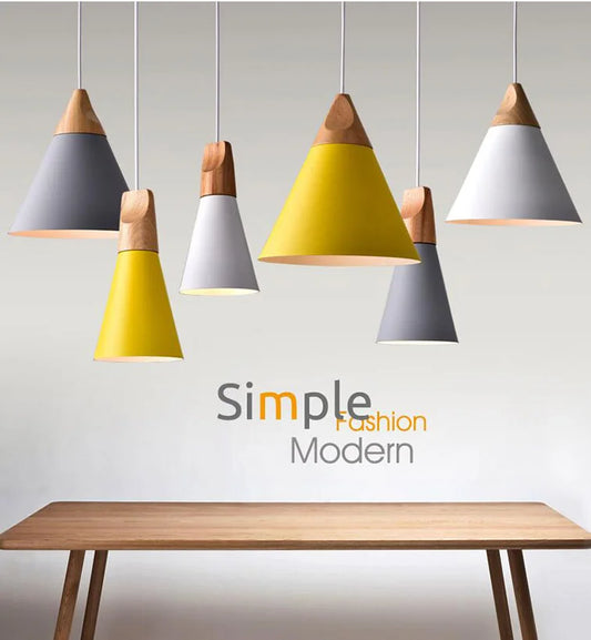 Modern Wood Pendant Lights Lamparas Colorful Aluminum Lamp Shade Luminaire Pendant Lamps for Dining Room/Restaurant /Bar/Coffee