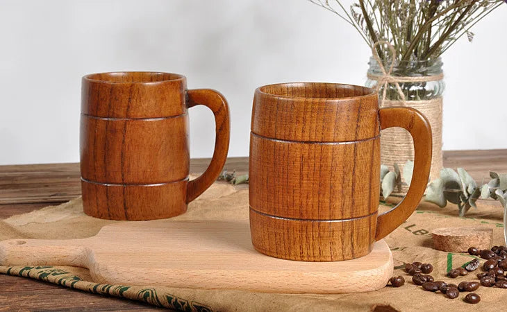 400ml Handmade Wooden Cup Chinese Style Primitive Drinking Cup Natural Tea Coffee Beer Drinkware Cup Travel Teaware Home Kitchen