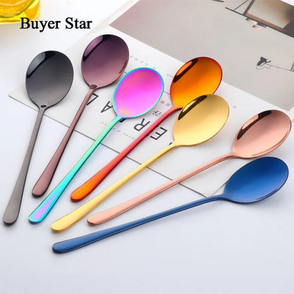 Buyer Star 8 Colors Stainless Steel Spoon With Long Handle Ice Spoon Coffee Spoon Tea Home Kitchen Tableware Spoons Size 21 CM