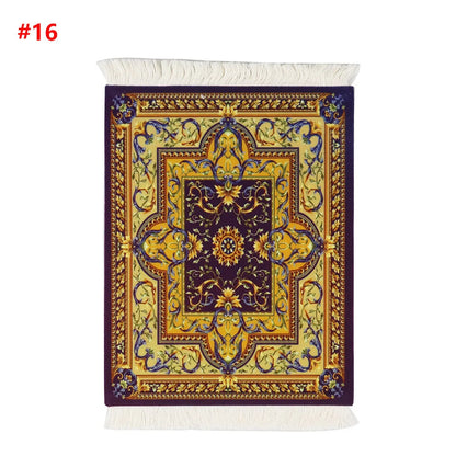 Persian Mini Woven Rug Mat Mousepad Retro Style Carpet Pattern Cup laptop PC Mouse Pad with Fring Home Office Table Decor Craft