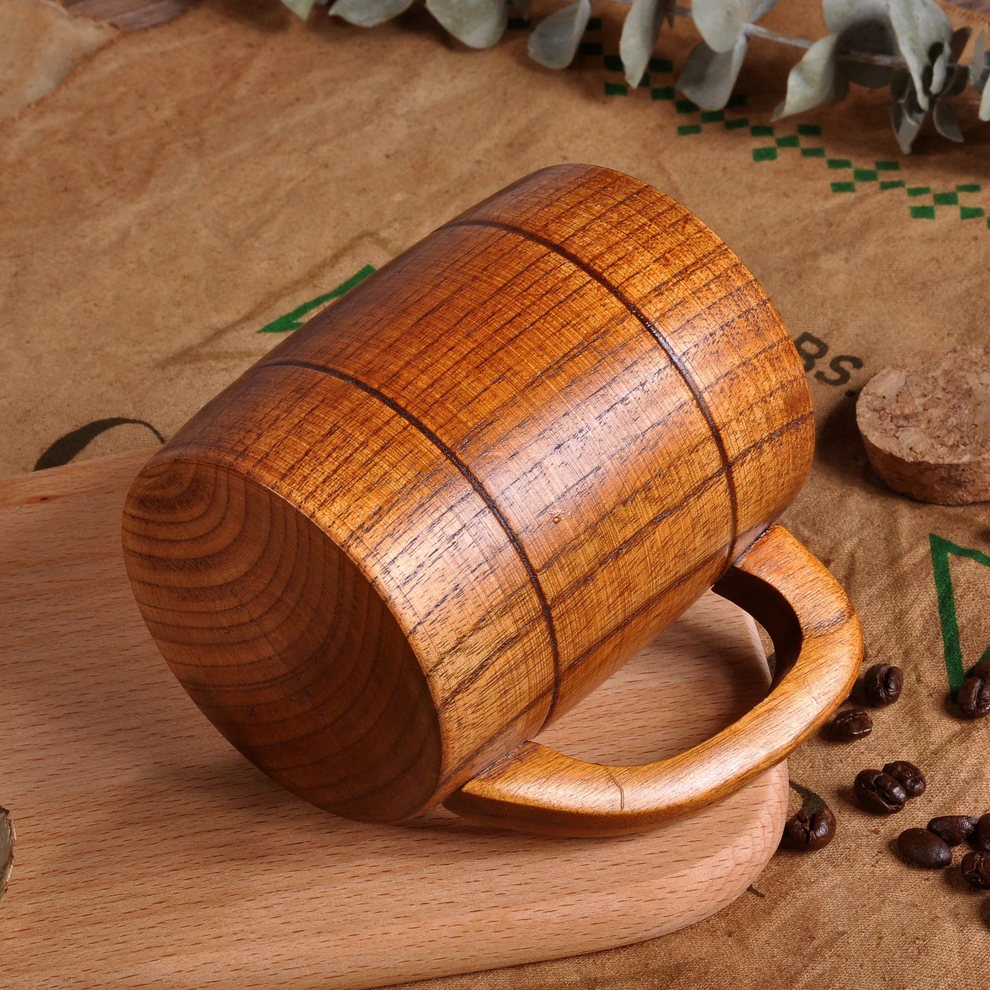 400ml Handmade Wooden Cup Chinese Style Primitive Drinking Cup Natural Tea Coffee Beer Drinkware Cup Travel Teaware Home Kitchen