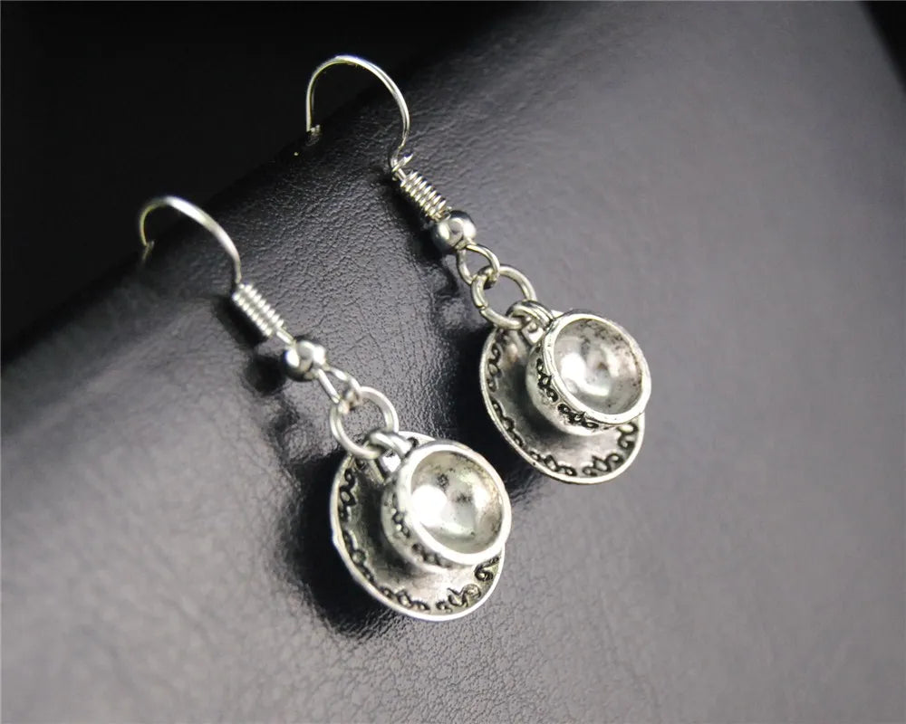 1pair(2pcs) Tibetan Silver Color coffee cup Dangle Drop Earrings Handmade DIY Jewelry E675