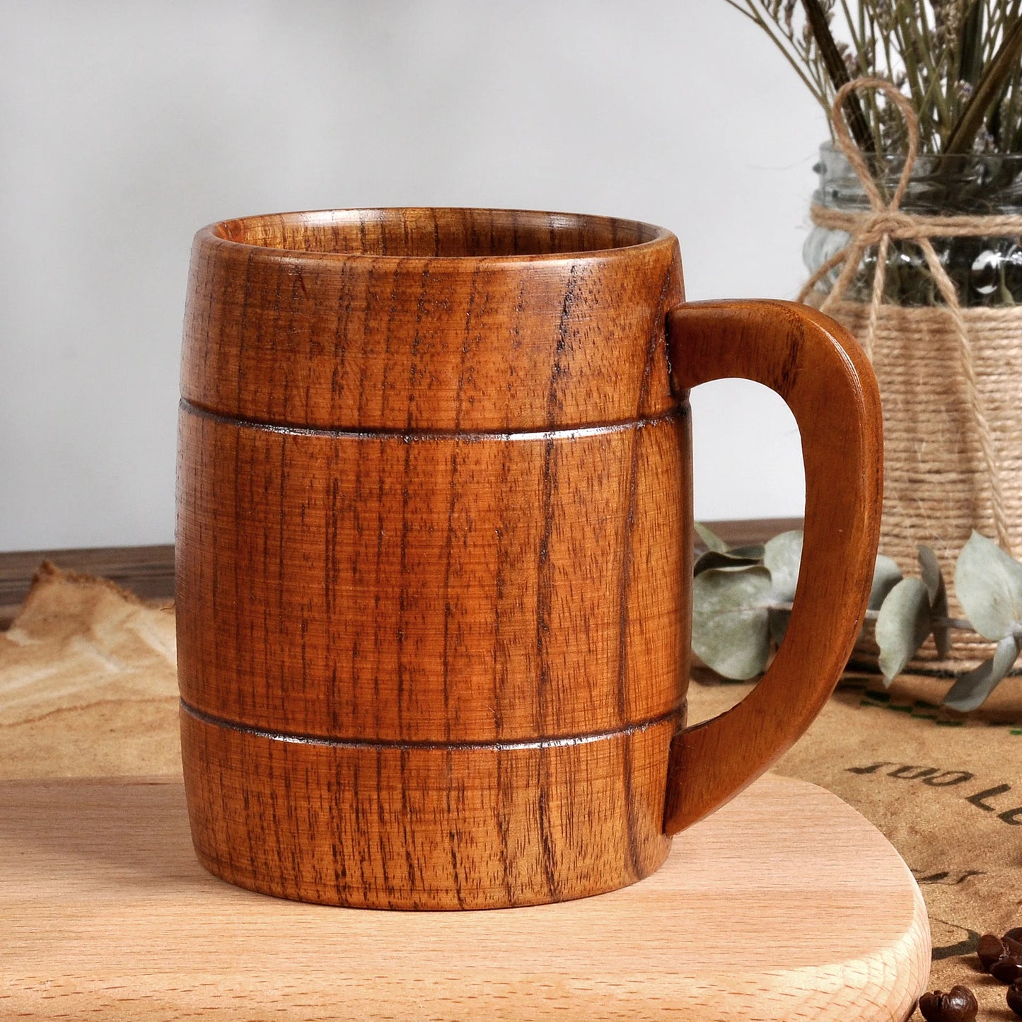 400ml Handmade Wooden Cup Chinese Style Primitive Drinking Cup Natural Tea Coffee Beer Drinkware Cup Travel Teaware Home Kitchen