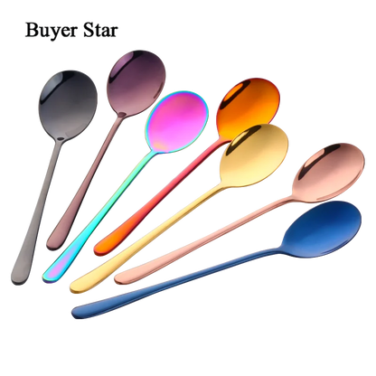 Buyer Star 8 Colors Stainless Steel Spoon With Long Handle Ice Spoon Coffee Spoon Tea Home Kitchen Tableware Spoons Size 21 CM