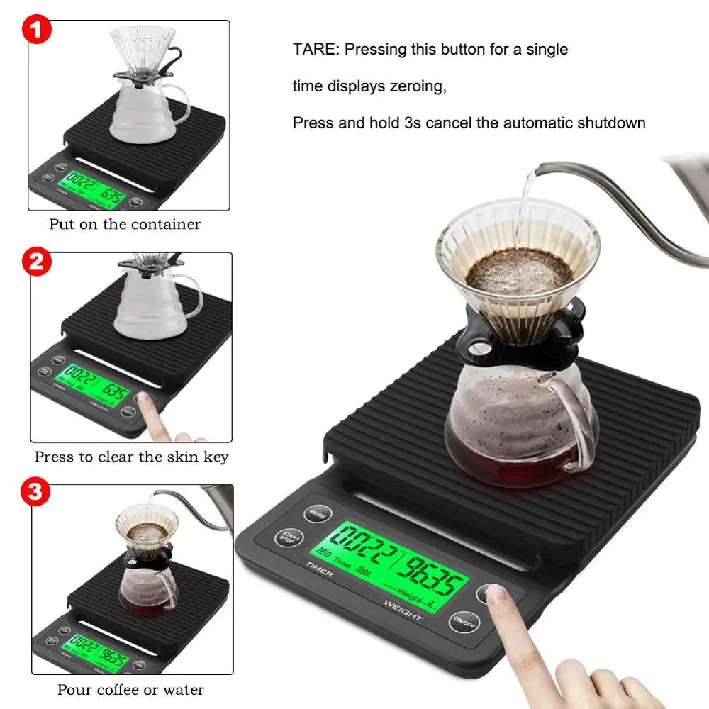 3kg/0.1g 5kg/0.1g Drip Coffee Scale With Timer Portable Electronic Digital Kitchen Scale High Precision LCD Electronic Scales