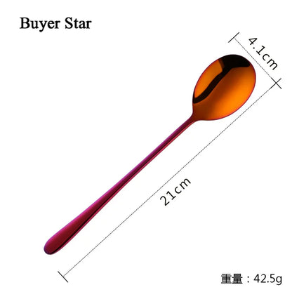 Buyer Star 8 Colors Stainless Steel Spoon With Long Handle Ice Spoon Coffee Spoon Tea Home Kitchen Tableware Spoons Size 21 CM