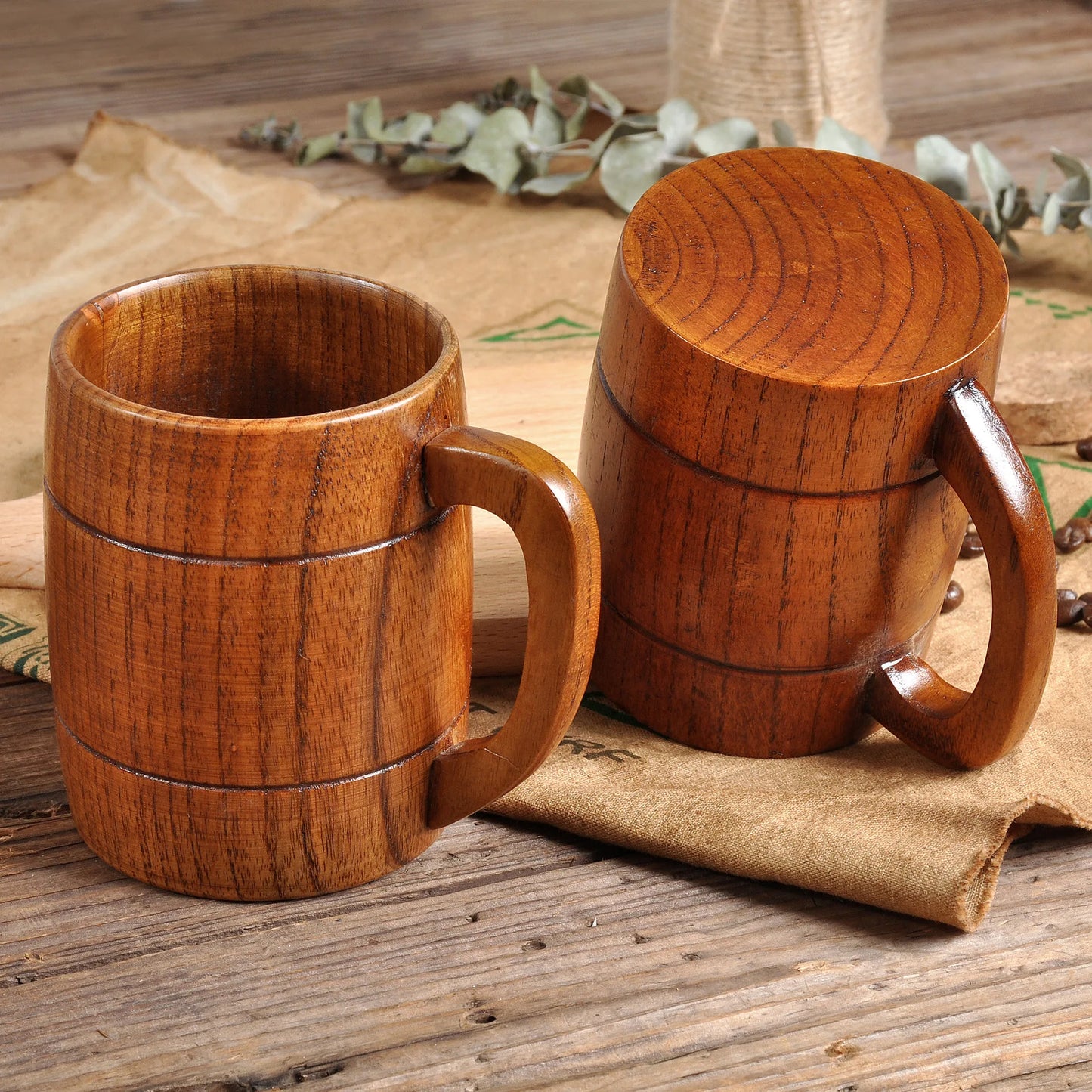 400ml Handmade Wooden Cup Chinese Style Primitive Drinking Cup Natural Tea Coffee Beer Drinkware Cup Travel Teaware Home Kitchen