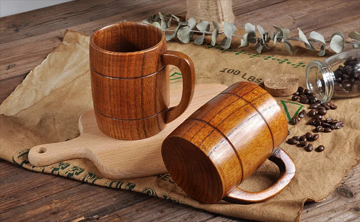 400ml Handmade Wooden Cup Chinese Style Primitive Drinking Cup Natural Tea Coffee Beer Drinkware Cup Travel Teaware Home Kitchen