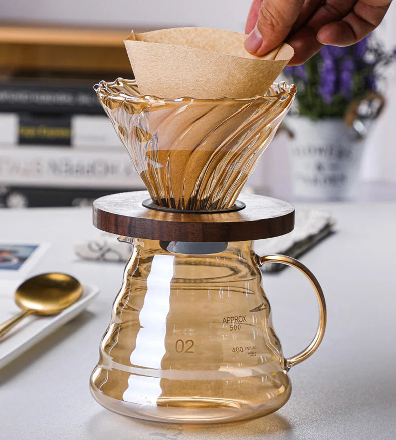 Pour Over Coffee Dripper Coffee Pot Set 600ml Coffee Server Coffee Maker Brewing Cup V02 Glass Coffee Funnel Drip Coffee Set