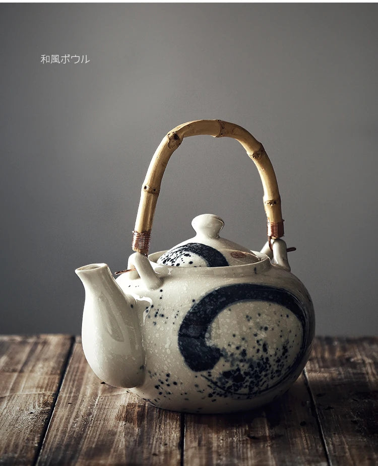 Japanese retro hand-painted ceramic teapot home hotel restaurant teapot Chinese large teapot handle pot