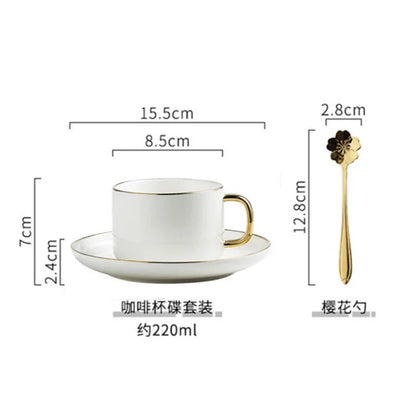 A quilt, A Saucer ,A Spoon y Breakfast Exquisite Ceramic Coffee Cup Set Luxury Net Safflower Tea Cup Stirring Pull Flower Cup