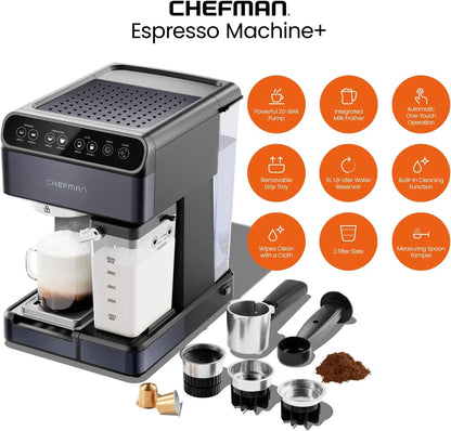 6-in-1 Espresso Machine with Steamer, Automatic One-Touch Coffee Maker, Single or Double Shot Cappuccino Machine, Latte Maker