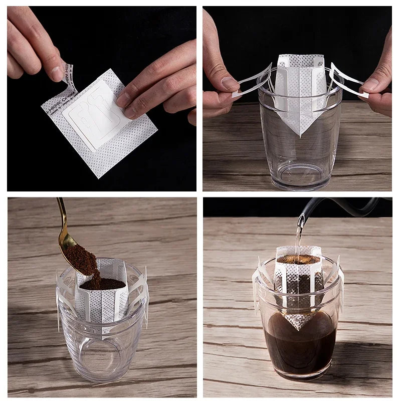 50/100PCS Coffee Filters Disposable Coffee Fliter Bags Portable Hanging Ear Style Filters Eco-Friendly Paper Bag Coffee Making