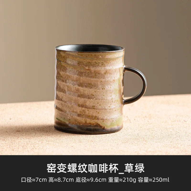 250ml Kiln Change Ceramic Coffee Cup Office Work Mug  Afternoon Tea Mug Walnut Wood Plate Tea Set Cappuccino Latte Cup Drinkware