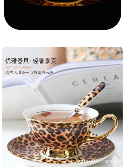 Retro leopard print control bone china premium coffee cup European afternoon tea cup set ceramic cup and saucer gift box