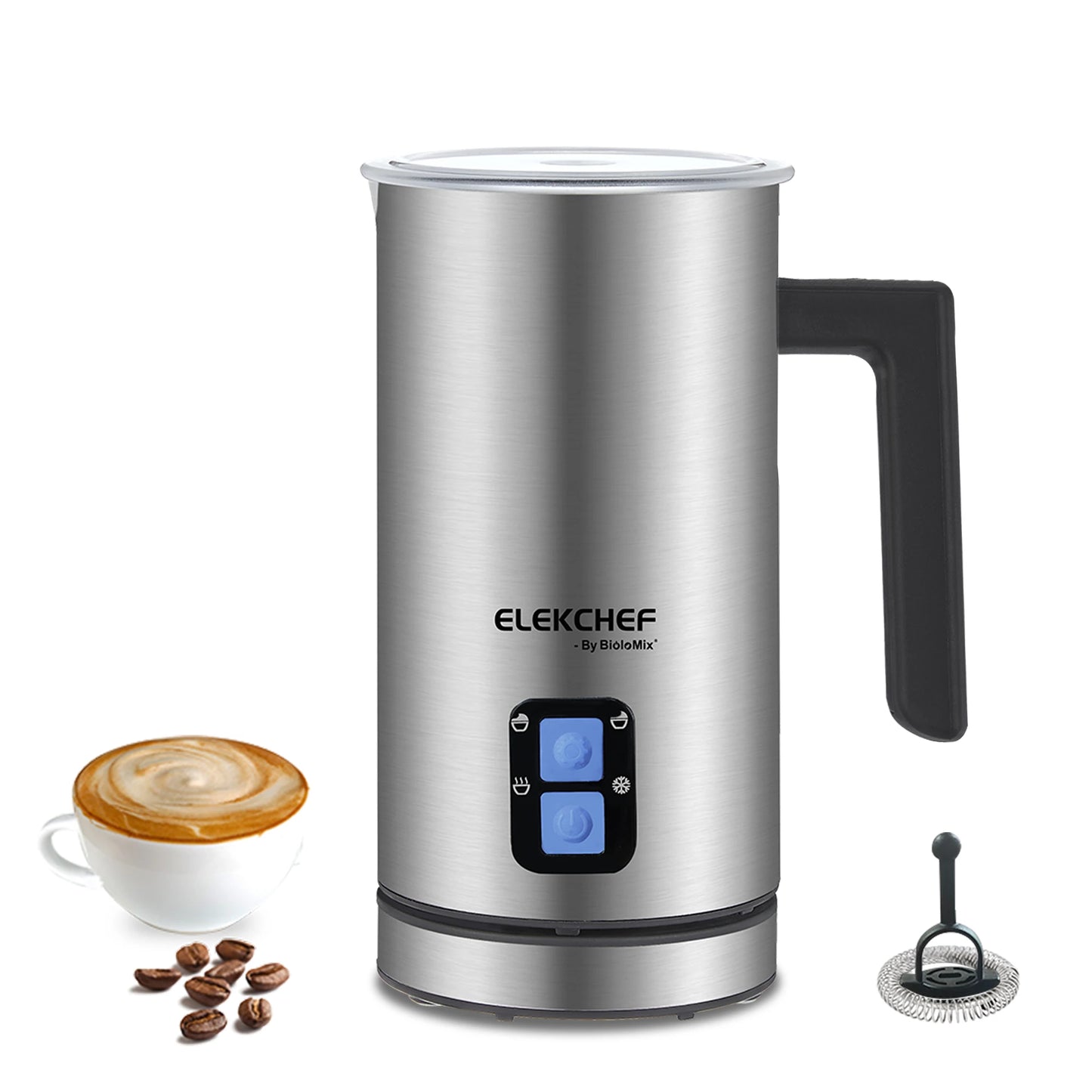 BioloMix Upgraded 4 in 1 Coffee Milk Frother Frothing Foamer Automatic Milk Warmer Cold/Hot Latte Cappuccino Chocolate