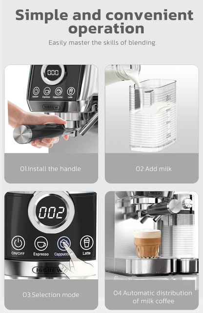 HiBREW  3 in 1 Semi Automatic Espresso Cappuccino Latte Coffee Machine Automatic Milk Froth Ground Coffee Stainless Steels H13A