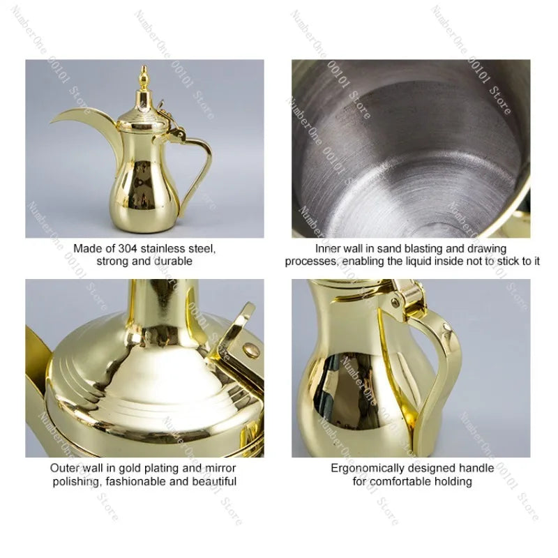 Stainless Steel Middle East Pot Arabian Coffee Pot Warm Kettle Teapot Court Pot Gold Silver