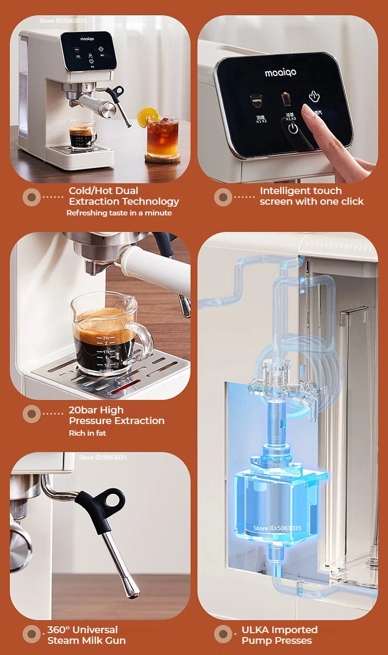 20bar Italian Coffee Machine Household Semi-automatic Hot and Cold Double Extraction with Steam Milk Frother Espresso Machine