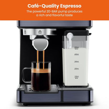 6-in-1 Espresso Machine with Steamer, Automatic One-Touch Coffee Maker, Single or Double Shot Cappuccino Machine, Latte Maker