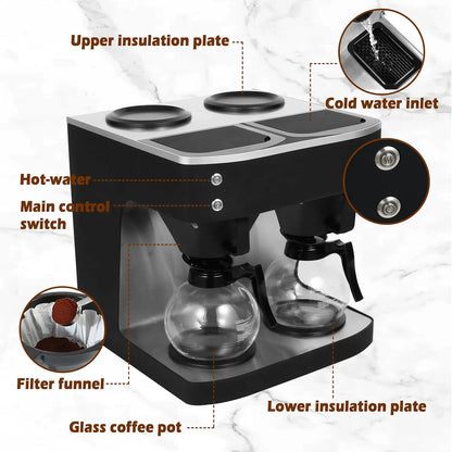 Commercial Coffee Machine, 24-Cup Coffee Maker, Automatic Pour Over Coffee Brewer with 4 Warmer Pads