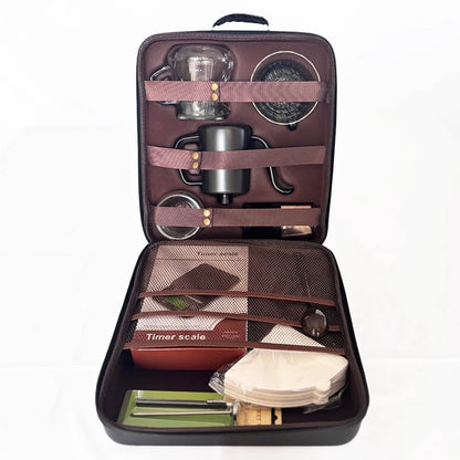 Travel Coffee Accessories Set Including PU Bags Manual Grinding Cups Filter Cups and Other Outdoor Coffeeware