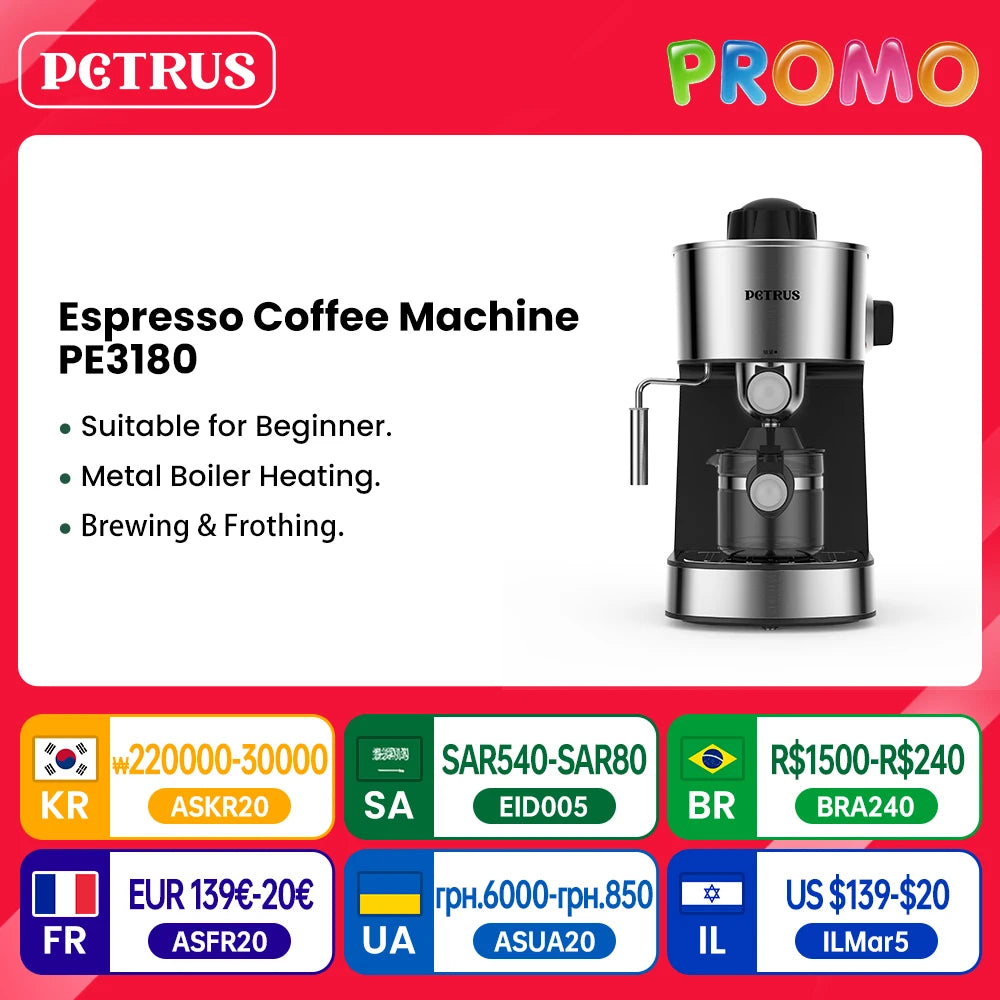 Petrus Coffee Machine Espresso Coffee Maker With Fancy Milk System Milk Bubble Maker(220V)