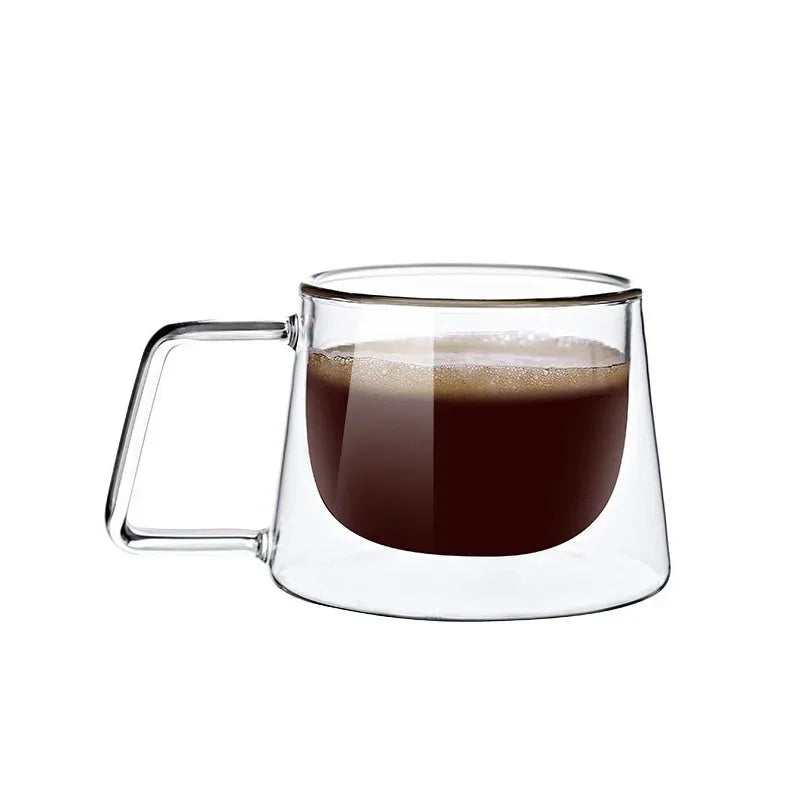 200ML Transparent Heat-resistant Espresso Cup Double Wall Glass Coffee Mug with Handle Cappuccino Latte Breakfast Tea Water Cups