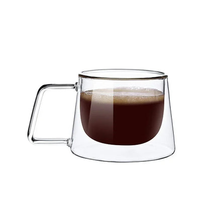 200ML Transparent Heat-resistant Espresso Cup Double Wall Glass Coffee Mug with Handle Cappuccino Latte Breakfast Tea Water Cups