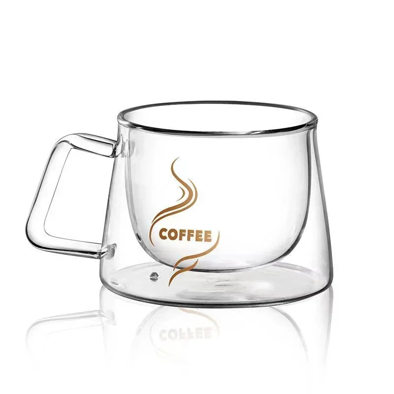 200ML Transparent Heat-resistant Espresso Cup Double Wall Glass Coffee Mug with Handle Cappuccino Latte Breakfast Tea Water Cups
