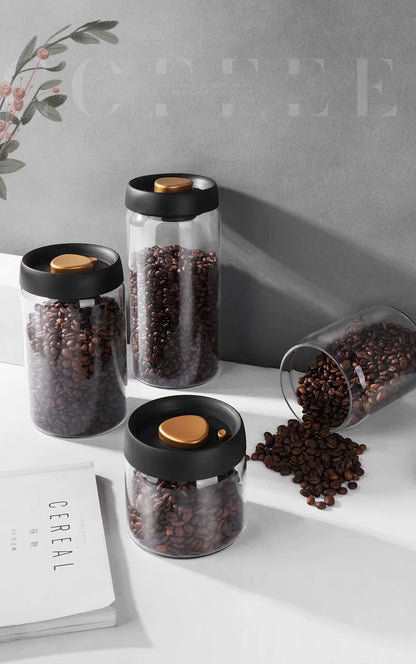 PARACITY Vacuum Sealed Tank Coffee Bean Glass Sealed Jar Household Moisture-proof Air Extraction Airtight Container Coffee Set