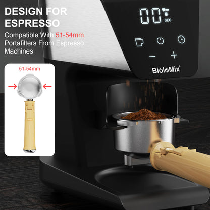 BioloMix Automatic Burr Mill Electric Coffee Grinder with 30 Gears for Espresso American Coffee Pour Over Visual Bean Storage