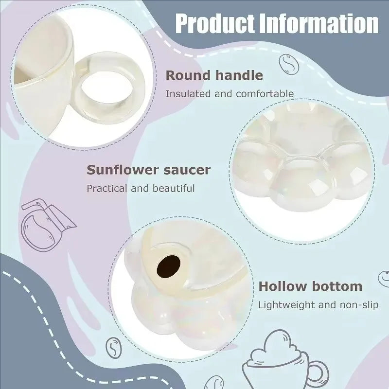 Ceramic Coffee Cup Set with Saucer Creative Cloud-Shaped Mug Milk Afternoon Tea Water Cups Kitchen Drinkware Tabletop Decoration