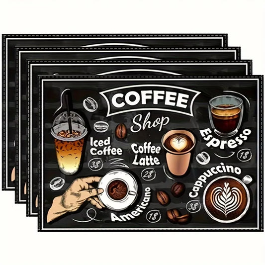 Coffee Mats, Vintage Coffee Themed Dish Drying Mats, Anti-Slip Rubber Base, Kitchen Countertop Drainage Pads for Coffee Machines