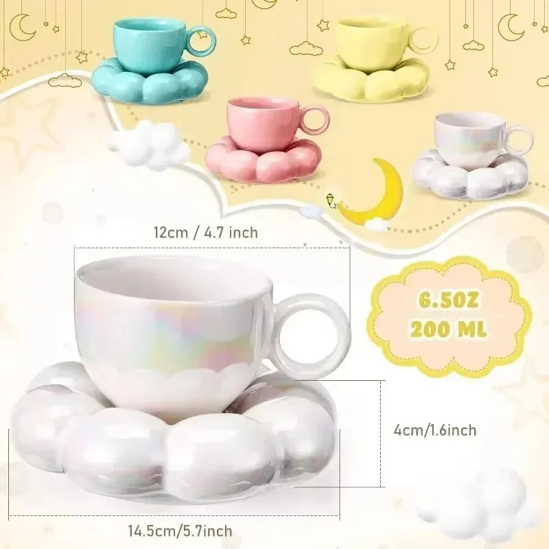 Ceramic Coffee Cup Set with Saucer Creative Cloud-Shaped Mug Milk Afternoon Tea Water Cups Kitchen Drinkware Tabletop Decoration