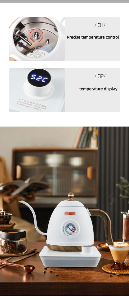 0.8L Electric Kettle Gooseneck Hand Brewed Coffee Pot  Adjust Temperature Kettle Stainless Steel Teapot with Thermometer 220V