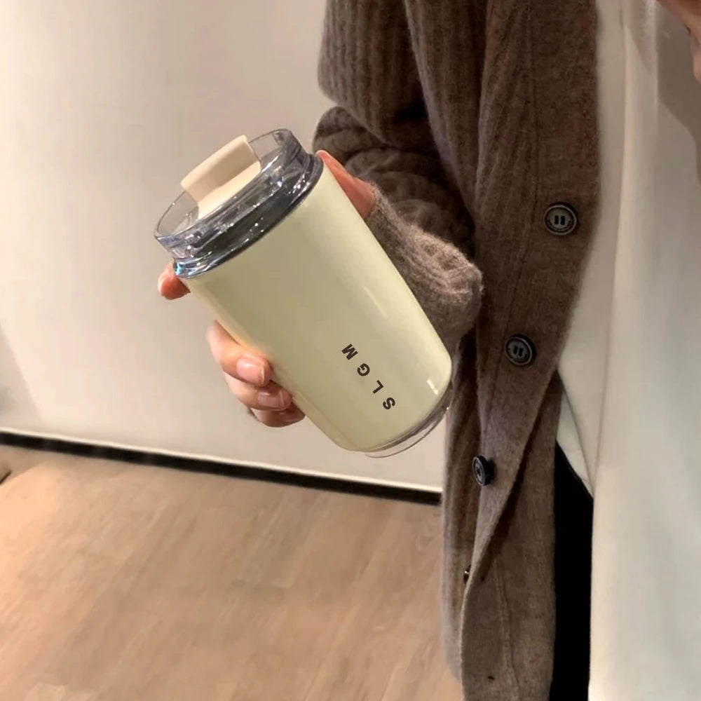 1PCTumbler Thermos Cup Milky White Coffee Mug Car Insulated Water Bottle Travel Stainless Steel Vacuum Flasks Drinking Kettle