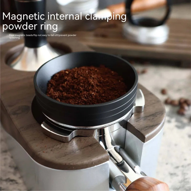 Aluminum Coffee Powder Dosing Ring Receiver Magnetic Suction Powder Ring Coffee Machine for 51 53 58Mm Coffee Filter Tamper