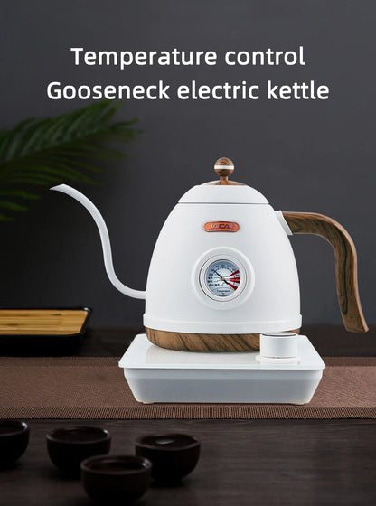 0.8L Electric Kettle Gooseneck Hand Brewed Coffee Pot  Adjust Temperature Kettle Stainless Steel Teapot with Thermometer 220V